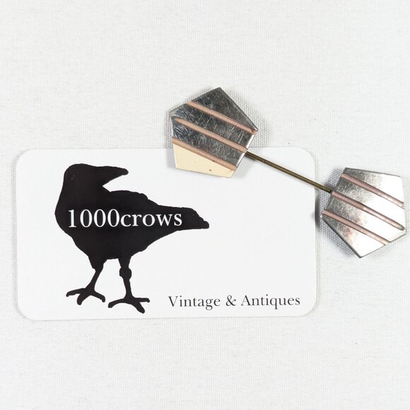 Art Deco metal and celluloid double sided Jabot Stick Pin, hat pin, sweater pin - Picture 4 of 6